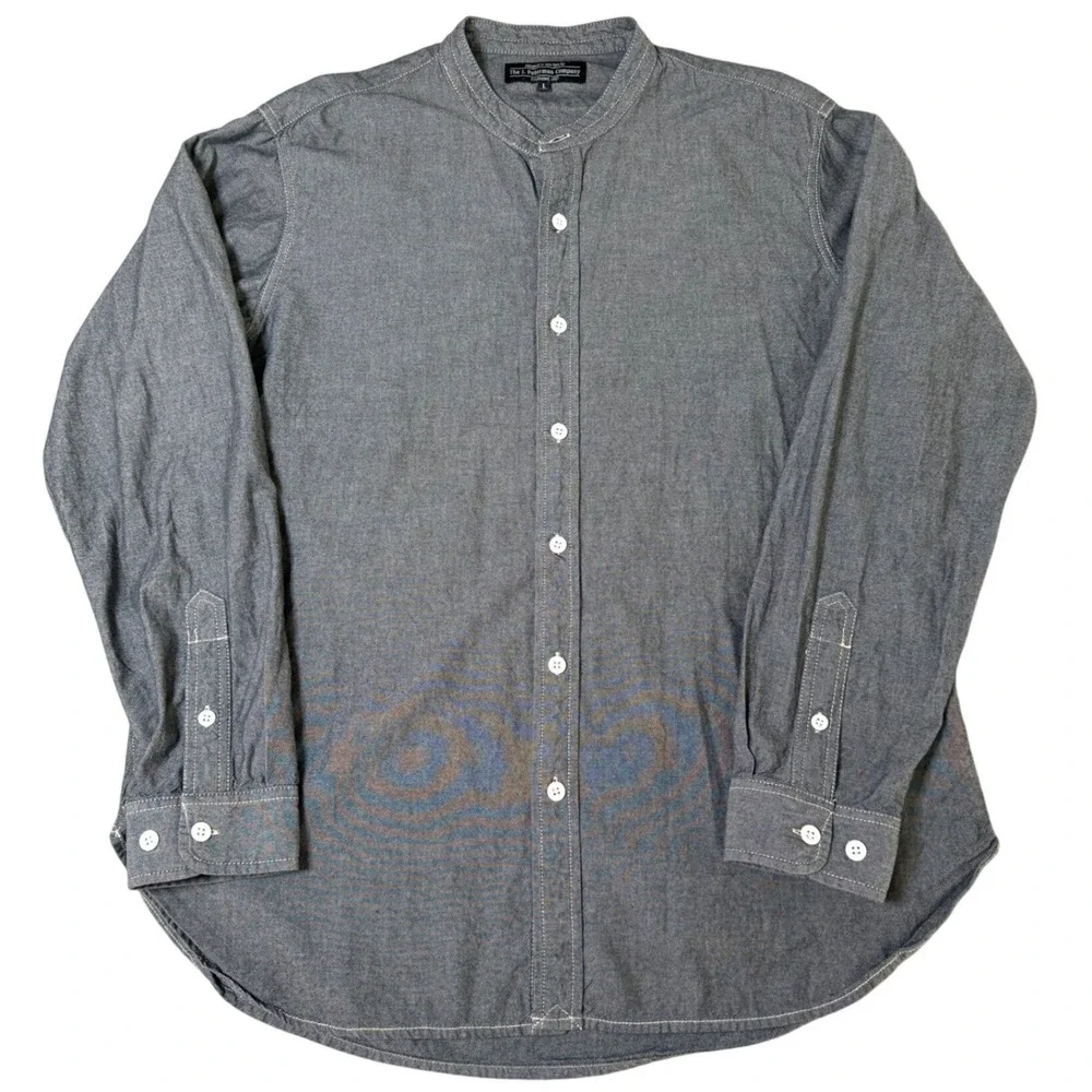The J Peterman Company Mens L Gray Cotton Chambray Band Collar Long Sleeve Shirt - Picture 1 of 7